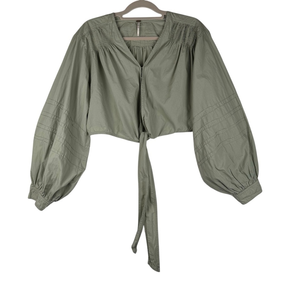 Free People Green 100% Cotton Gigi Tie Front Crop Top Size Small P - Picture 6 of 11